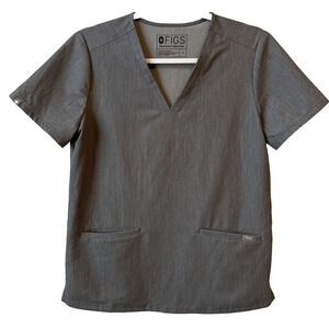 Figs Technical Collection Women's S Scrub Top Short Sleeve‎ V Neck Gray Medical